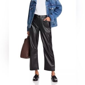 Steve Madden Women Black Faux Leather Haniel Casual Barrel Leg Crop Pants Size L